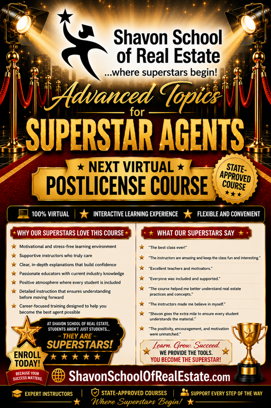 VIRTUAL Weekend Course- 25-hr POST LICENSE COURSE-Advanced Topics for Superstar Agents!