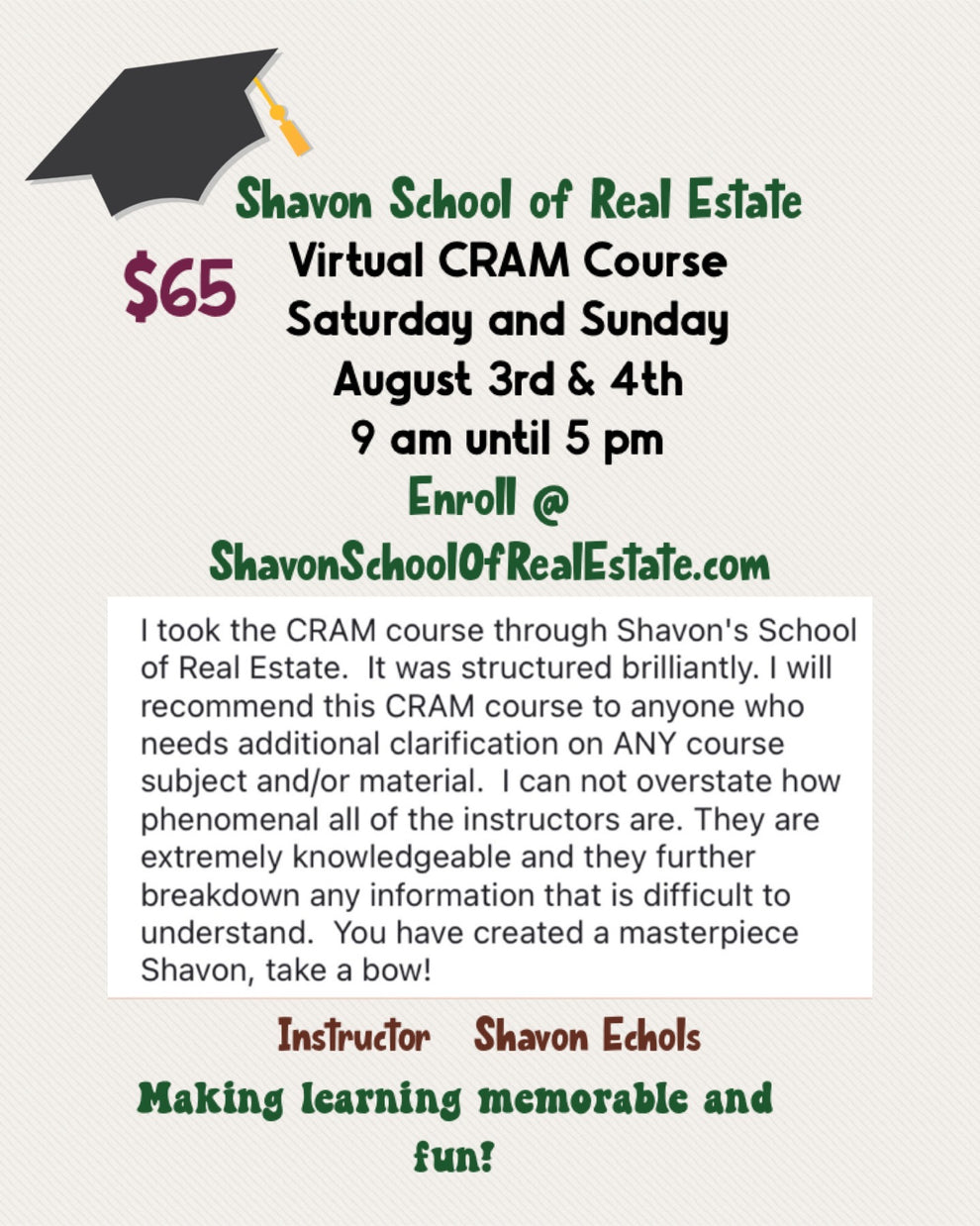 Virtual Superstar Cram Course weekend Shavon School of Real Estate
